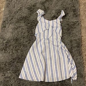 This is a blue stripped dress